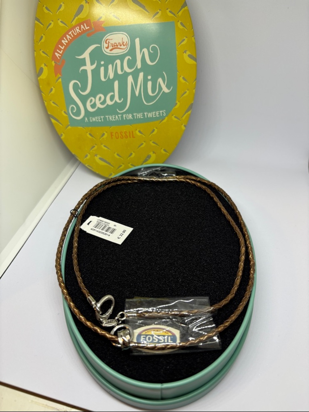 Fossil Brown Braided Leather Key & Card Holder with Silver Hardware